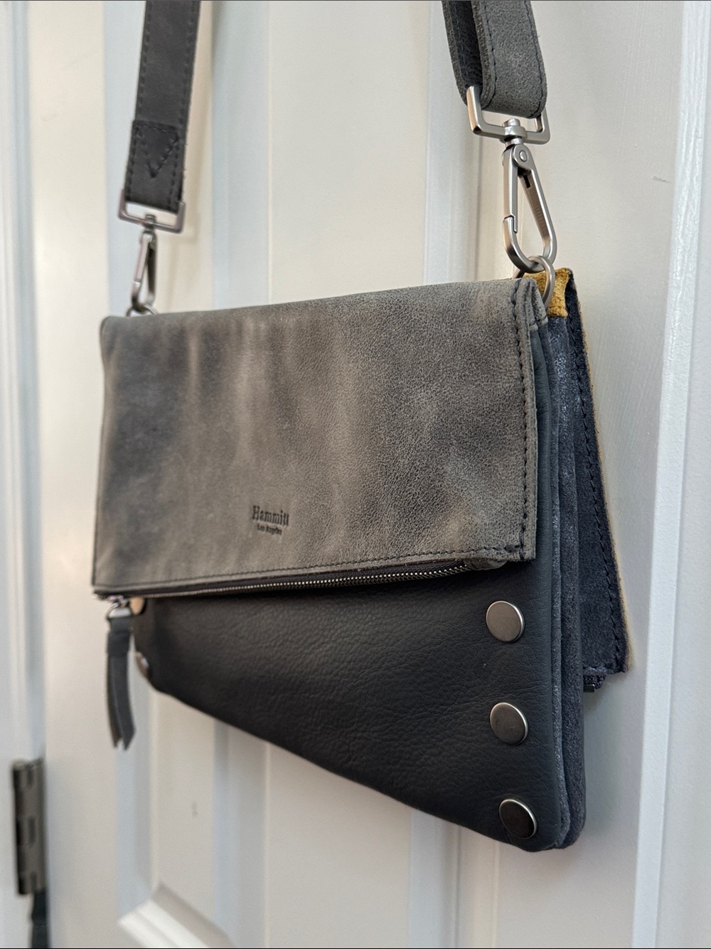 Hammitt Gray Suede Leather Diagonal Flap Crossbody, Multi Option - Picture 4 of 11